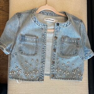 Self-Portrait Blue Embellished Denim Jacket